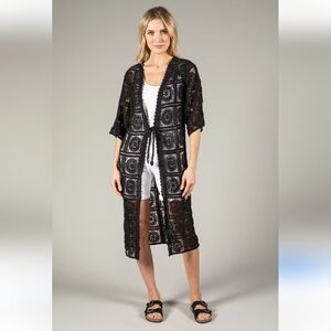 New! || RAJ || Anthro brand duster, cardigan,  crocheted, black, viscose, sz O/S